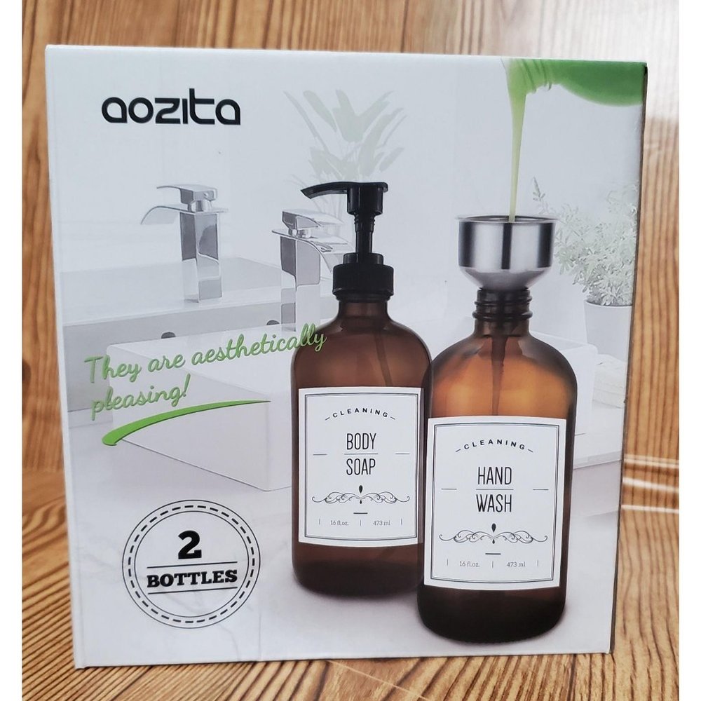 Amber Glass Soap Dispenser SET